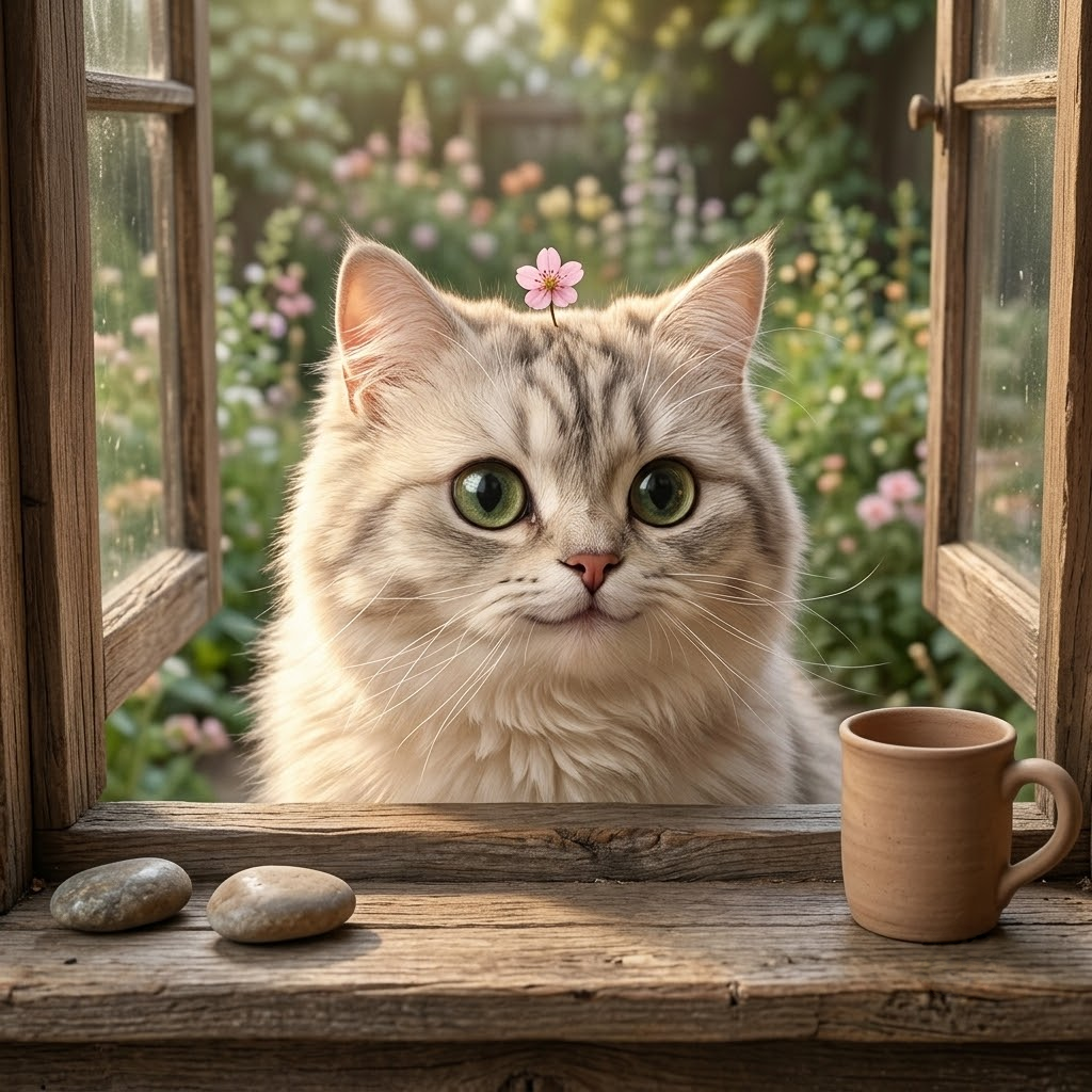 Mimi by the garden window